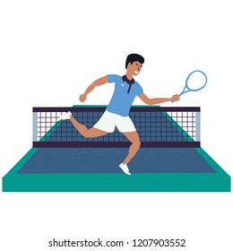 man playing tennis in sport court