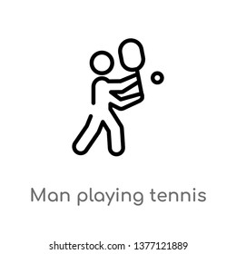 man playing tennis vector line icon. Simple element illustration. man playing tennis outline icon from sports concept. Can be used for web and mobile