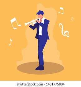 man playing trumpet musician character