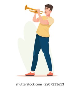 Man playing a trumpet. Trumpet player. Musician flat vector illustration. 