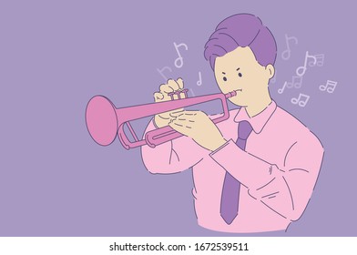 A man playing trumpet with relax face , Pastel illustration vector