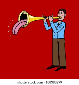 man playing a trumpet with tongue