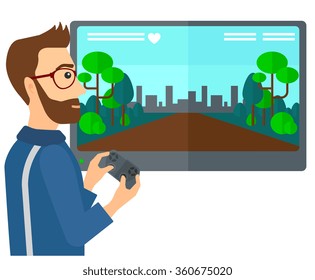 Man playing video game.