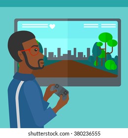 Man playing video game.