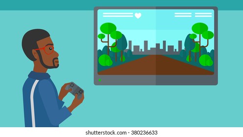 Man playing video game.
