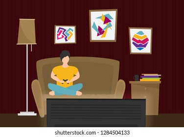 Man playing video game flat vector