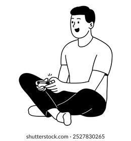 Man playing video game at home 