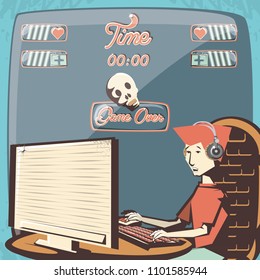 man playing video game retro