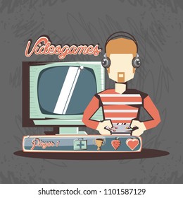 man playing video game retro