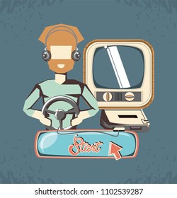 man playing video game retro