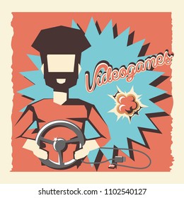man playing video game retro