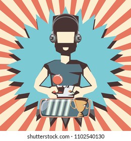 man playing video game retro