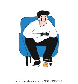 Man playing videogames at home. Vector illustration