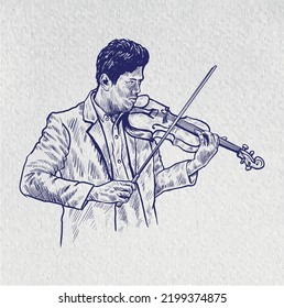 man playing the violin line art vector