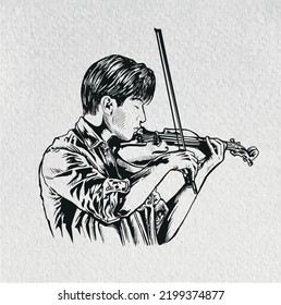 man playing the violin line art vector