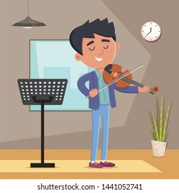 Man playing violin in studio