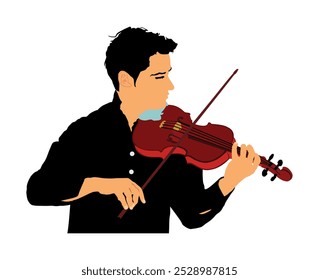 Homem tocando violino ilustração vetor isolado. Show de intérprete de música clássica. Músico artista diversão público. Garoto virtuoso no entretenimento concerto público de violino. Elegante cavalheiro bonito.