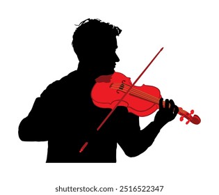 Man playing violin vector silhouette illustration isolated. Classic music performer concert. Musician artist amusement public. Boy virtuoso on violin shape shadow. Elegant handsome gentleman.