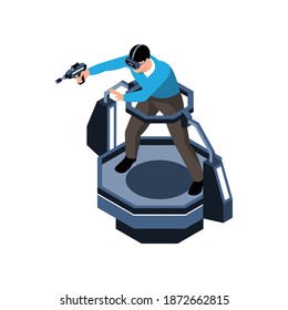 Man playing virtual reality game 3d isometric vector illustration