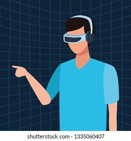 Man playing with virtual reality glasses
