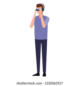 Man playing with virtual reality glasses