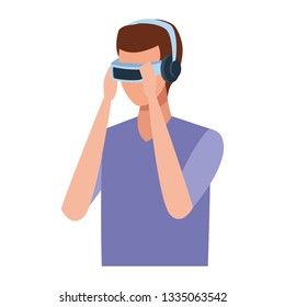 Man playing with virtual reality glasses