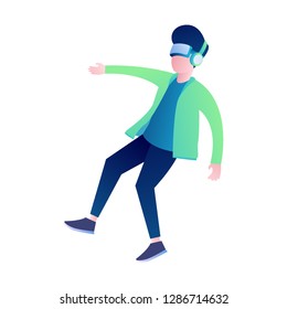 a man playing virtual reality. vr game vector design illustration