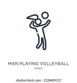 man playing volleyball thin line icon. competition, volleyball linear icons from sports concept isolated outline sign. Vector illustration symbol element for web design and apps.