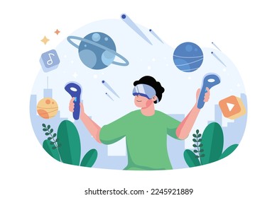 Man Playing VR Game Illustration concept on white background