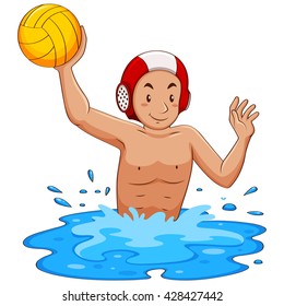 Man playing water polo in the pool illustration