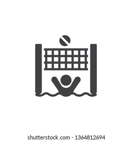 Man playing water volleyball vector icon. filled flat sign for mobile concept and web design. Summer vacations glyph icon. Recreation symbol, logo illustration. Pixel perfect vector graphics