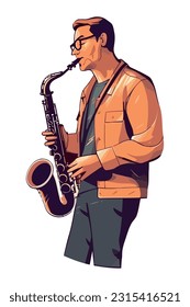 Man playing wind and brass instruments on stage icon isolated