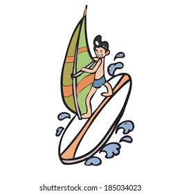 Man playing wind surf in sea