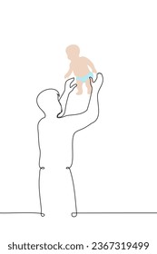 man plays and the baby throwing up   catching the baby    one line art vector  concept father having fun and child  dream becoming father