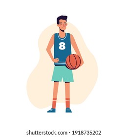 The Man Plays Basketball. Basketball Player Athlete, Vector Illustration Isolated On White Background