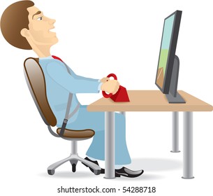 The man plays computer game. Isolated on white.