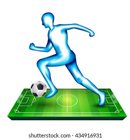 Man plays football on field with isolated background
