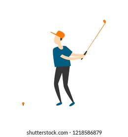 Man plays golf, sports. Flat style vector illustration.