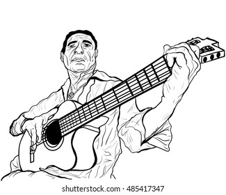 Man plays guitar ink sketch vector illustration guitarist sketch 