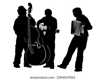 Man plays jazz instruments. Isolated silhouette on white background
