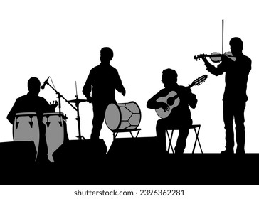 Man plays jazz instruments. Isolated silhouette on white background