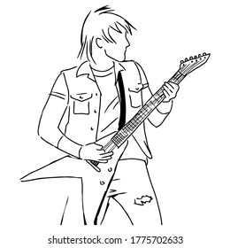 Man plays on guitar. Line art illustration of man plays on guitar