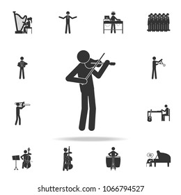 Man plays on violin icon. Detailed set of music icons. Premium quality graphic design. One of the collection icons for websites web design mobile app on white background
