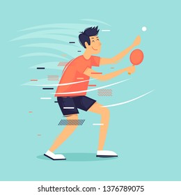 Man plays ping pong, sports, competitions. Flat design vector illustration