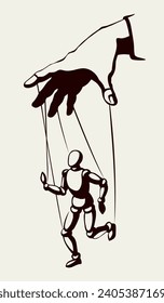 El hombre toca una marioneta. Dibujo de vectores