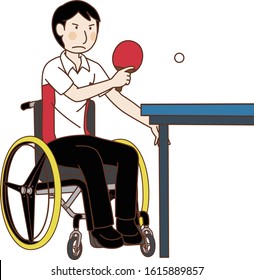 Man  plays table tennis with wheelchair