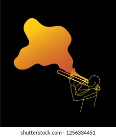 A man plays trombone vector illustration with soundwave coming out of the trombone eps10. Idea for a t-shirt design