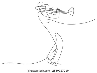 Man plays trumpet musical instrument line vector, musician playing trumpet