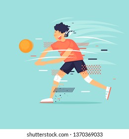 Man plays volleyball, sport, game, character, athlete. Flat design vector illustration.