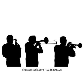 Man plays wind instruments. Jazz retro style